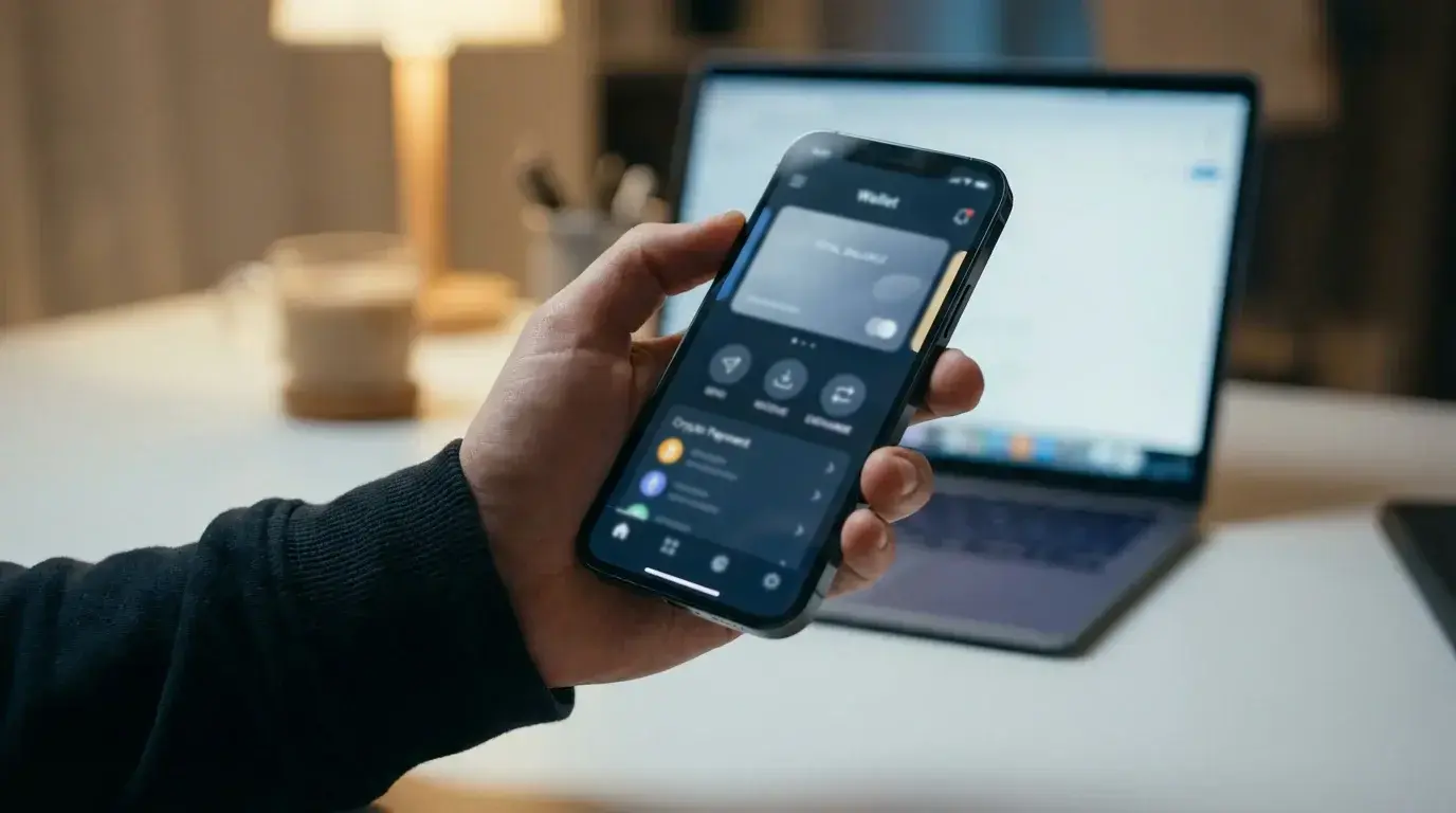Smartphone displaying e-wallet and cryptocurrency payment options
