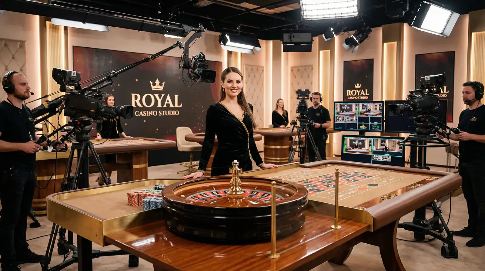 Evolution Gaming live roulette dealer at professional studio
