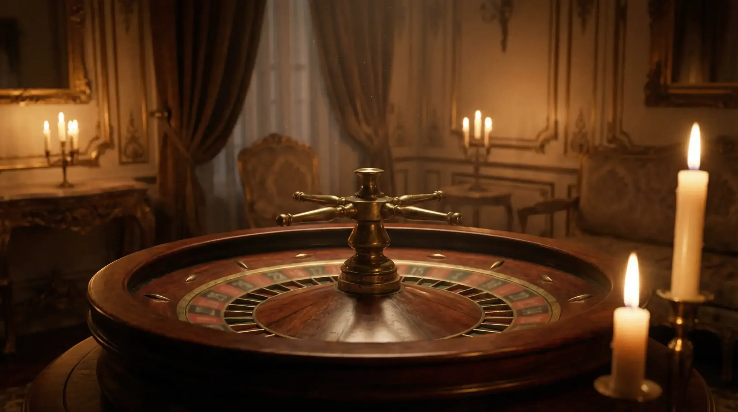 Vintage roulette wheel from 18th century French casino with historical atmosphere