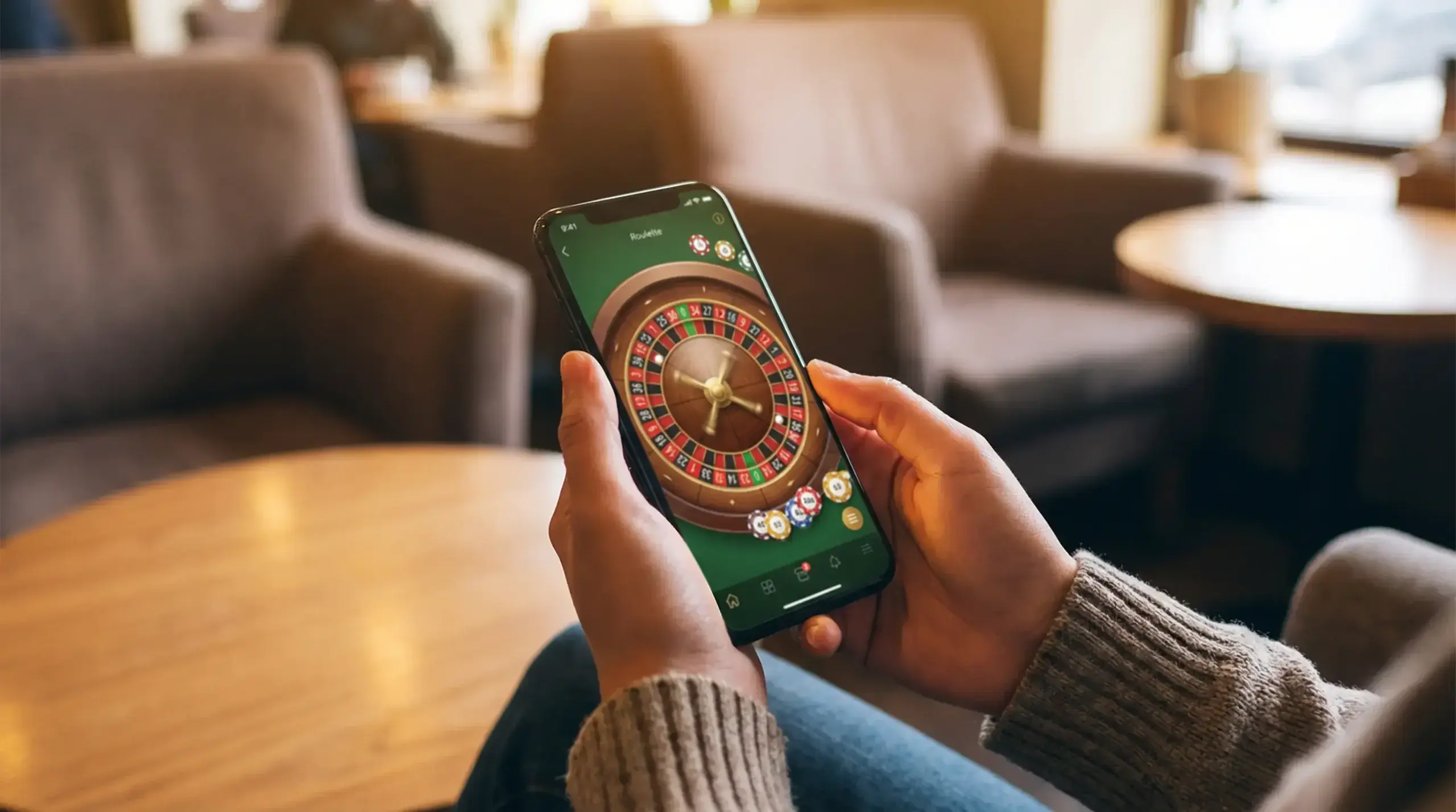 Roulette game on smartphone screen