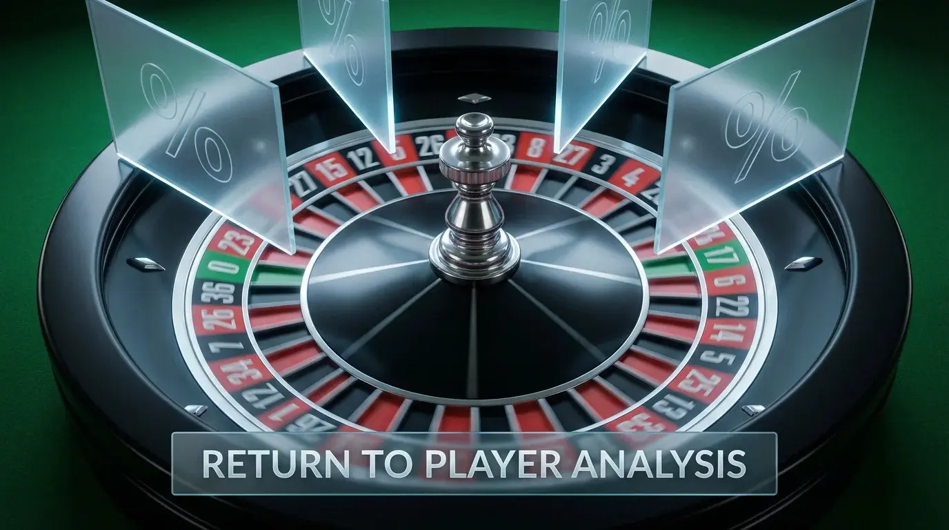 Roulette wheel with percentage symbols representing RTP and house edge mathematics