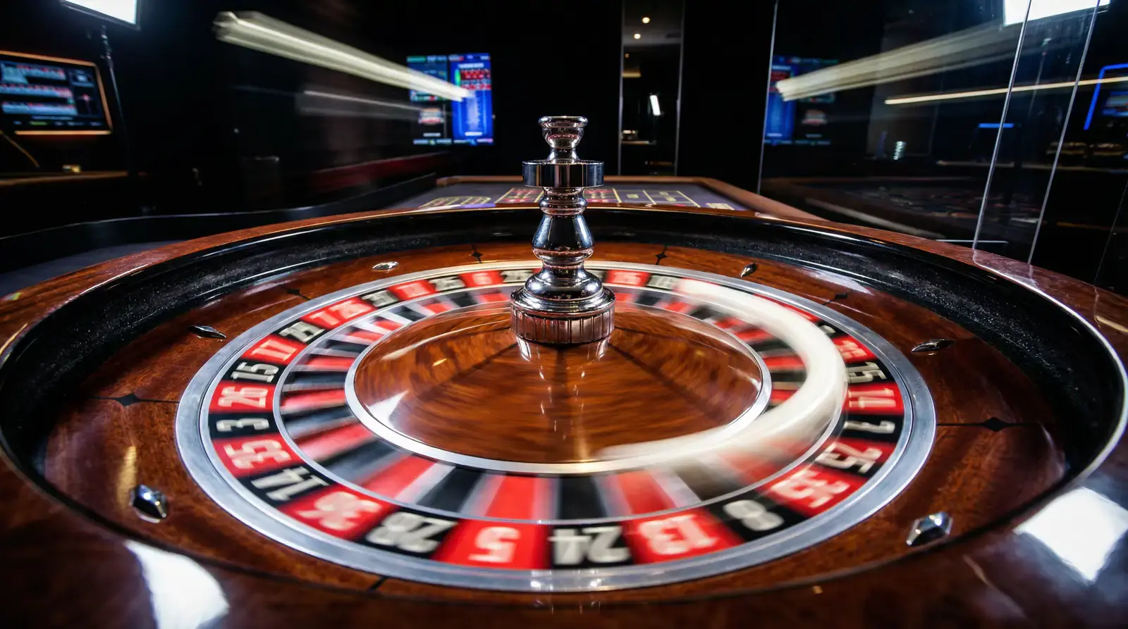Fast spinning roulette wheel in motion blur
