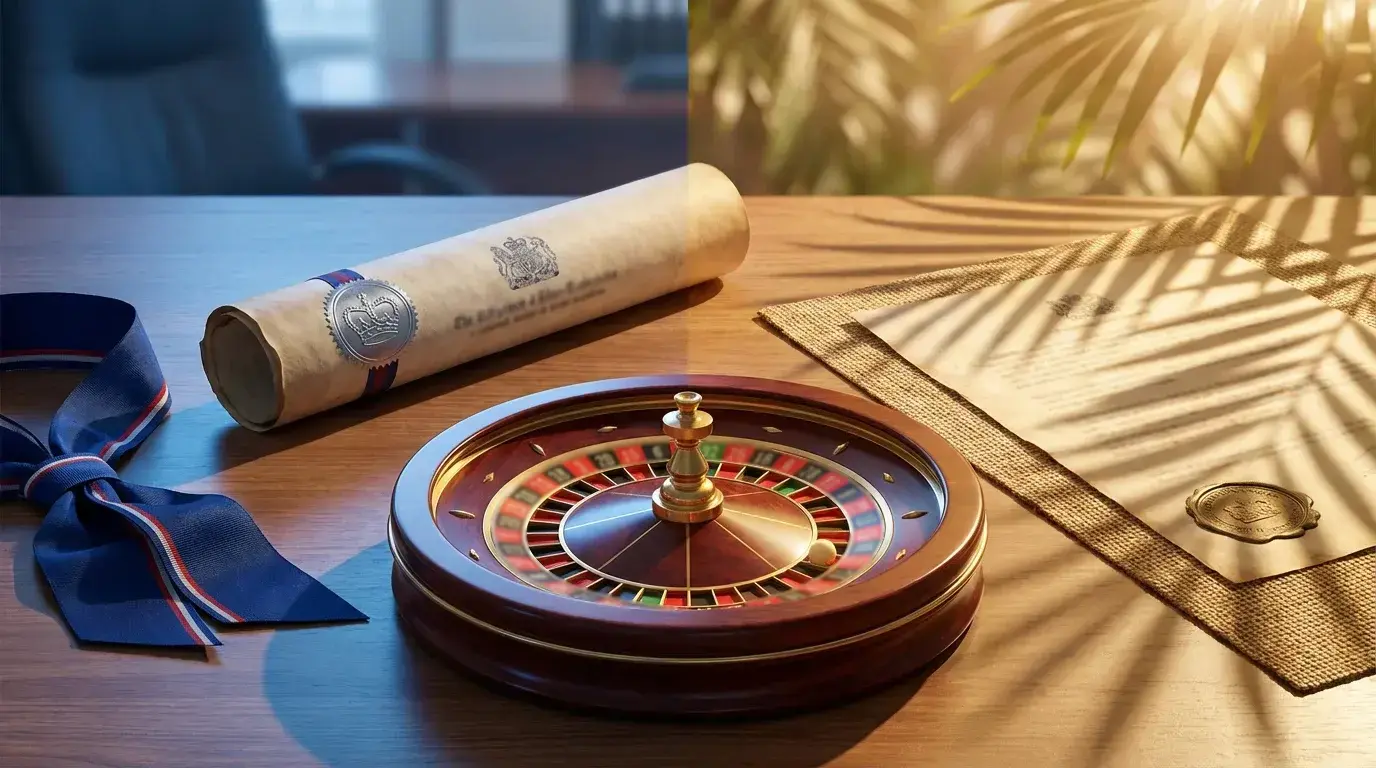 UK Gambling Commission logo beside offshore casino license symbols for comparison